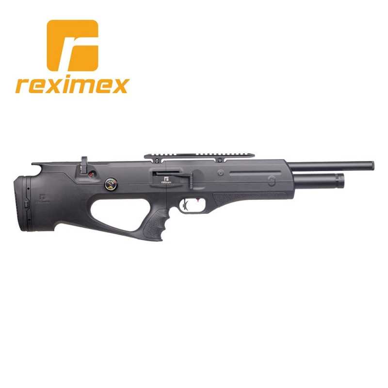 Carabina PCP Reximex Apex calibre 5,50 mm. Sintética Negro. 24 julios.⋆Armería Calatayud