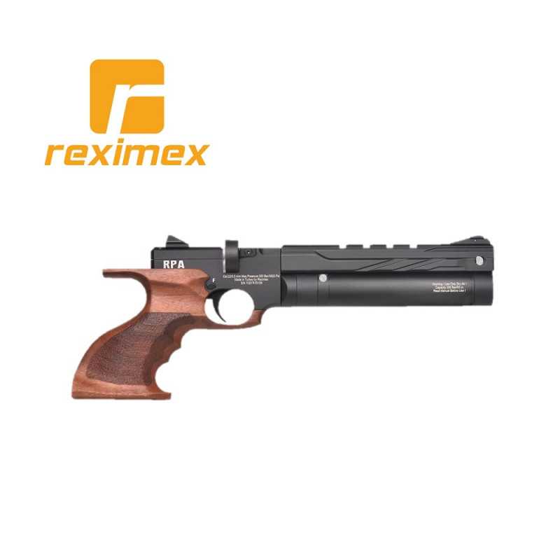 Pistola PCP Reximex RPA calibre 4,50 mm. Madera y color negro. 10 julios. Sin culata.⋆Armería Calatayud