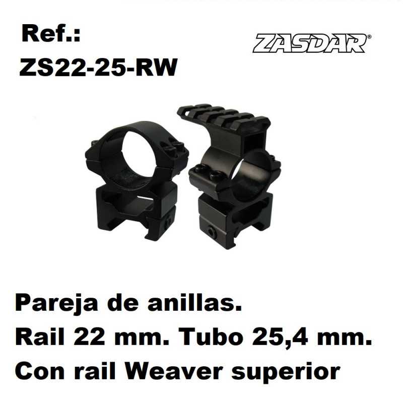 Monturas Zasdar Altura Media Ø25 mm - con rail Weaver superior - p- 21 mm (Weaver o Picatiny)⋆Armería Calatayud