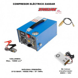 Compresor Electrico ZASDAR 12v-220v para PCP 300 Bar. 1000cc. (4500PSI-30MPH)⋆Armería Calatayud