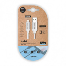 CABLE BLANCO NYLON (USB-A A LIGHTNING/APPLE) 1m 2A TECH ONE TECH⋆Armería Calatayud
