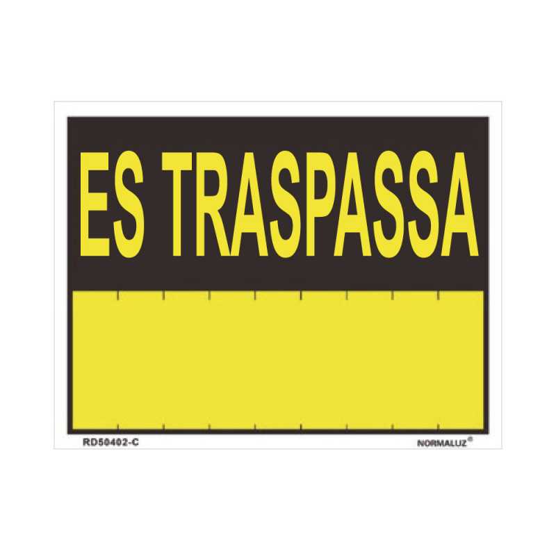 ROTULO "ES TRASPASSA" (PVC 0.4mm) 35x45cm NORMALUZ⋆Armería Calatayud
