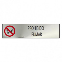 CARTEL INFORMATIVO "PROHIBIDO FUMAR" (INOX ADHESIVO 0.8mm) 5x20cm NORMALUZ⋆Armería Calatayud