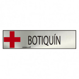 CARTEL INFORMATIVO "BOTIQUIN" (INOX ADHESIVO 0.8mm) 5x20cm NORMALUZ⋆Armería Calatayud