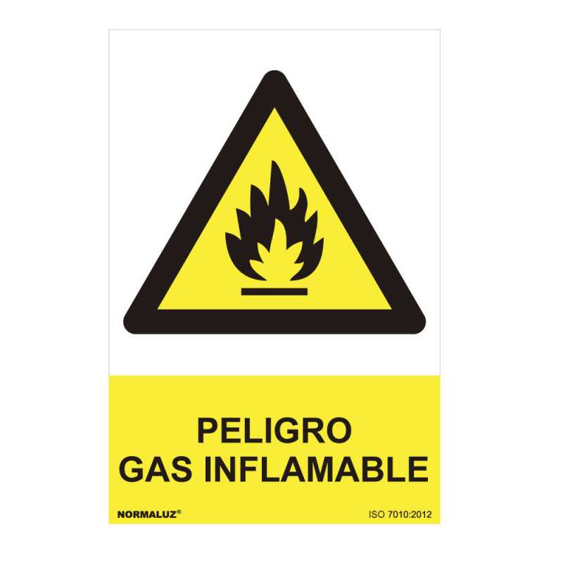 CARTEL PELIGRO "PELIGRO GAS INFLAMABLE" (PVC 0.7mm) 30x40cm NORMALUZ⋆Armería Calatayud