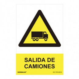 CARTEL PELIGRO "SALIDA DE CAMIONES" (PVC 0.7mm) 30x40cm NORMALUZ⋆Armería Calatayud