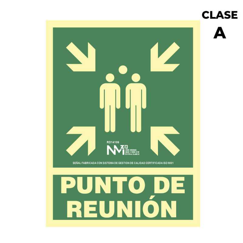 CARTEL DE EVACUACIÓN "PUNTO DE REUNION" CLASE A (PVC 1mm) 22.4x30cm NORMALUZ⋆Armería Calatayud