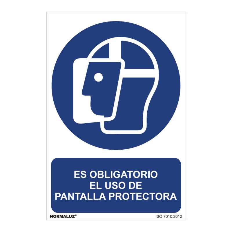 CARTEL "ES OBLIGATORIO EL USO DE PANTALLA PROTECTORA" (PVC 0,7mm) 30x40cm NORMALUZ⋆Armería Calatayud