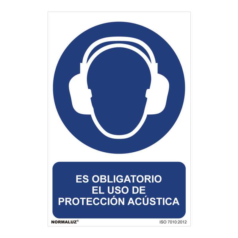 CARTEL "ES OBLIGATORIO EL USO DE PROTECCION ACUSTICA" (PVC 0,7mm) 30x40cm NORMALUZ⋆Armería Calatayud