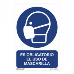 CARTEL "ES OBLIGATORIO EL USO DE MASCARILLA" (PVC 0,7mm) 30x40cm NORMALUZ⋆Armería Calatayud
