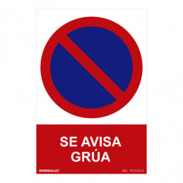 SEÑAL PROHIBIDO "SE AVISA GRUA" (PVC 0.7mm) 30x40cm NORMALUZ⋆Armería Calatayud