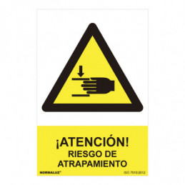 CARTEL PELIGRO "ATENCION RIESGO DE ATRAPAMIENTO" (PVC 0.7mm) 30x40cm NORMALUZ⋆Armería Calatayud