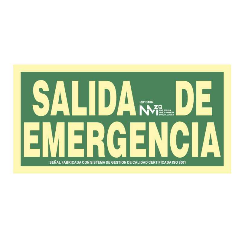 CARTEL DE EVACUACIÓN "SALIDA DE EMERGENCIA" (PVC 1mm) CLASE A 30x15cm NORMALUZ⋆Armería Calatayud
