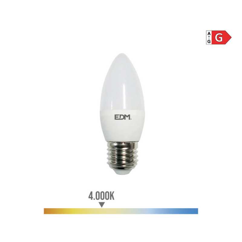 BOMBILLA VELA LED E27 5W 400lm 4000K LUZ DIA 3,6x10,3cm EDM⋆Armería Calatayud